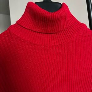 Red Fine Knit Turtleneck Sweater